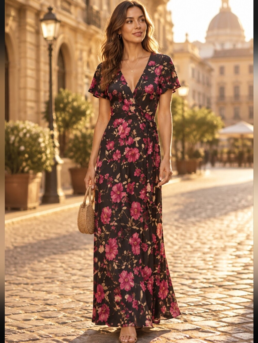 Fortune Ivy Women's Floral Print Maxi Dress Size Large NWOT